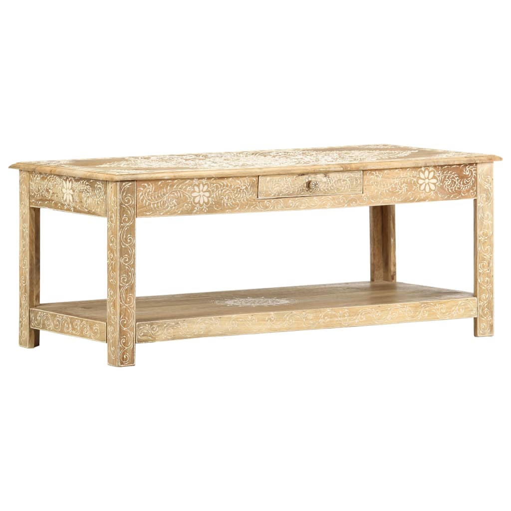 Mesa De Centro Pintada A Mano Madera Maciza Mango 110X50X45 Cm