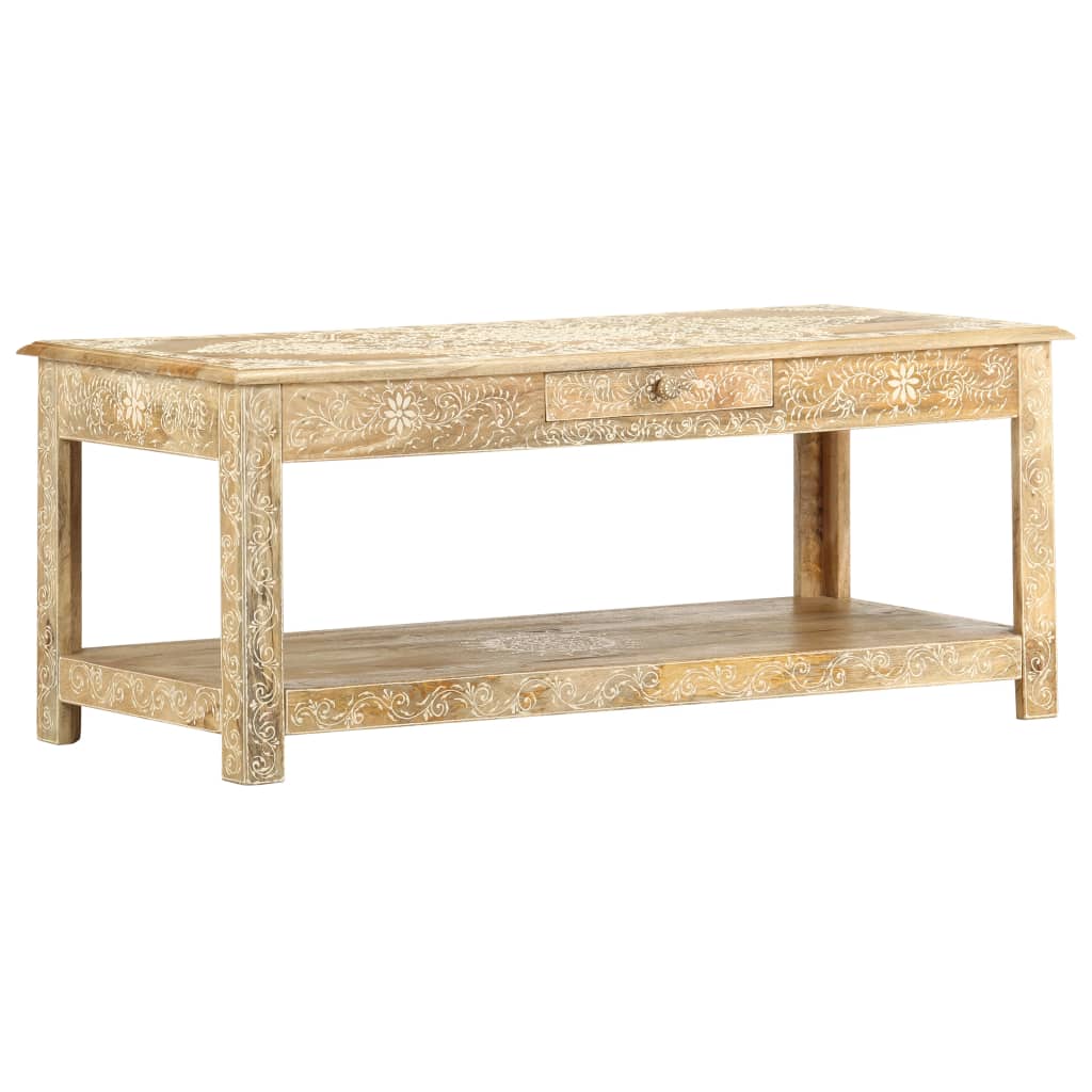 Mesa De Centro Pintada A Mano Madera Maciza Mango 110X50X45 Cm