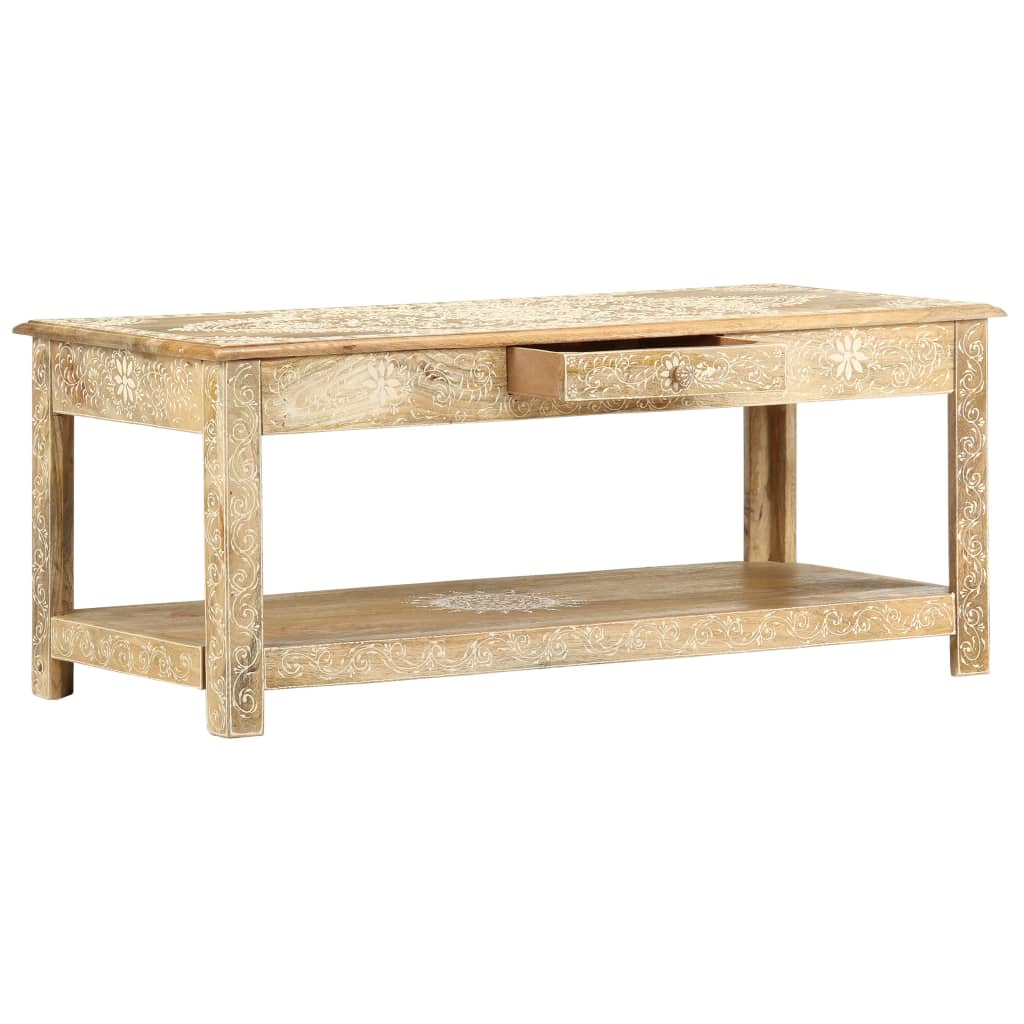 Mesa De Centro Pintada A Mano Madera Maciza Mango 110X50X45 Cm
