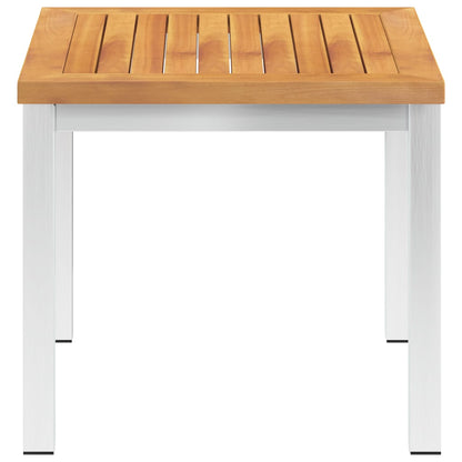 Mesa Auxiliar Jardín Madera Acacia Acero Inoxidable 45X45X38Cm