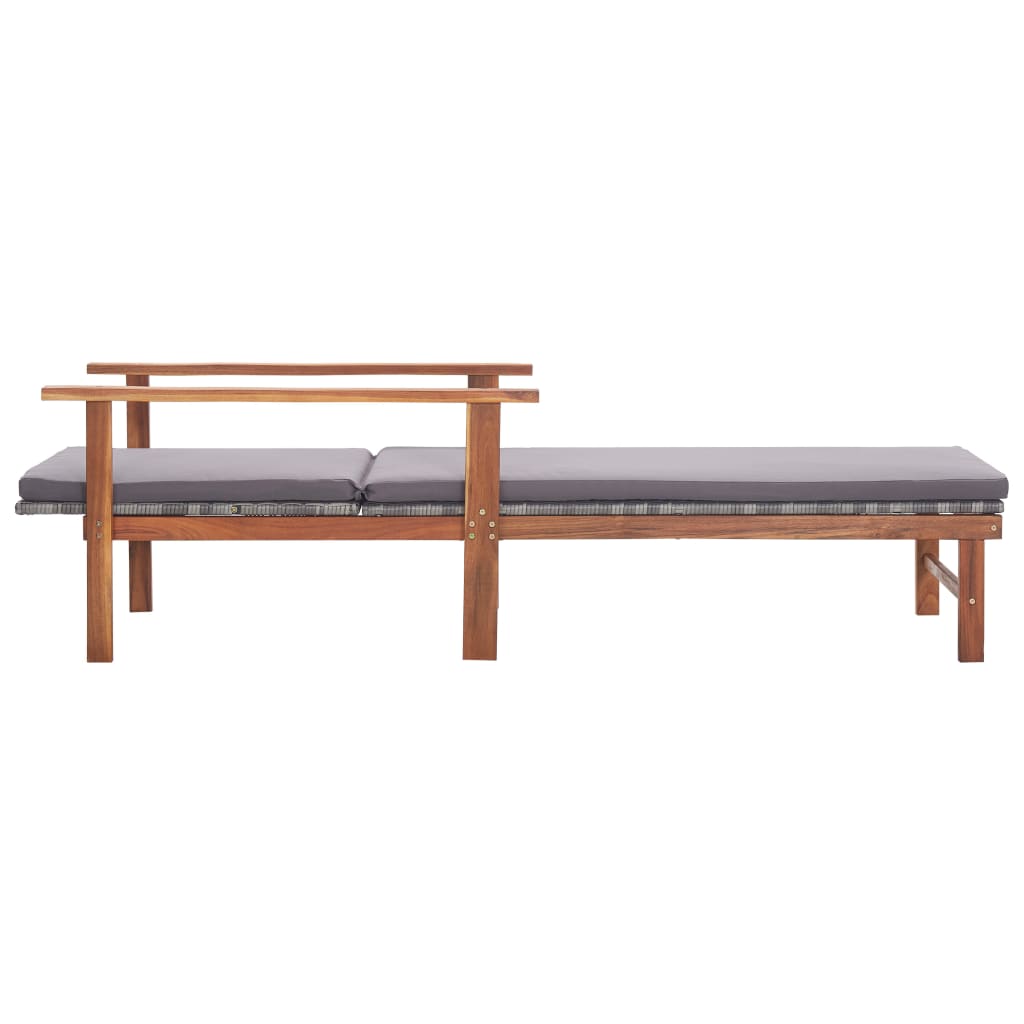 Tumbona Con Cojín Ratán Sintético Y Madera Maciza Acacia