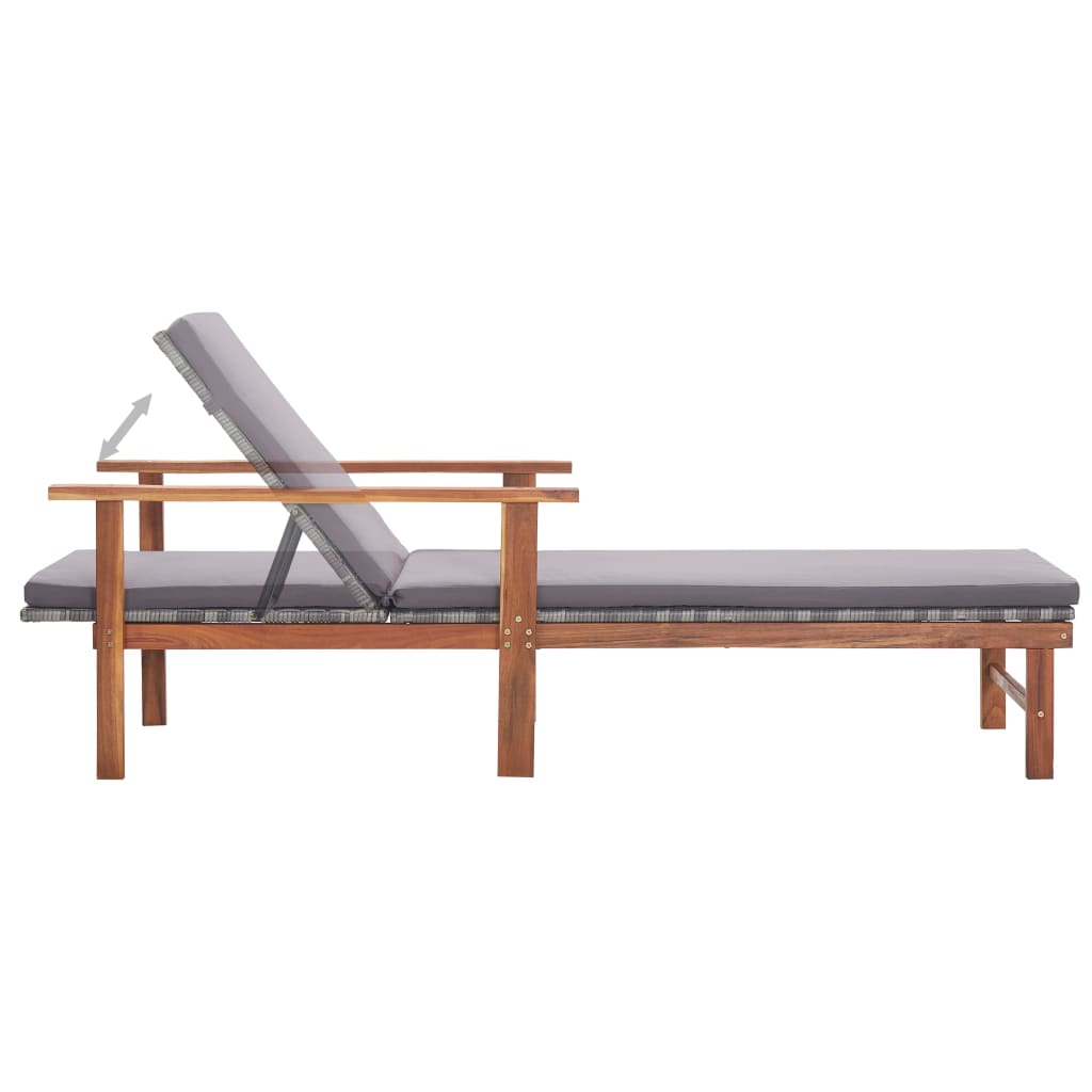 Tumbona Con Cojín Ratán Sintético Y Madera Maciza Acacia