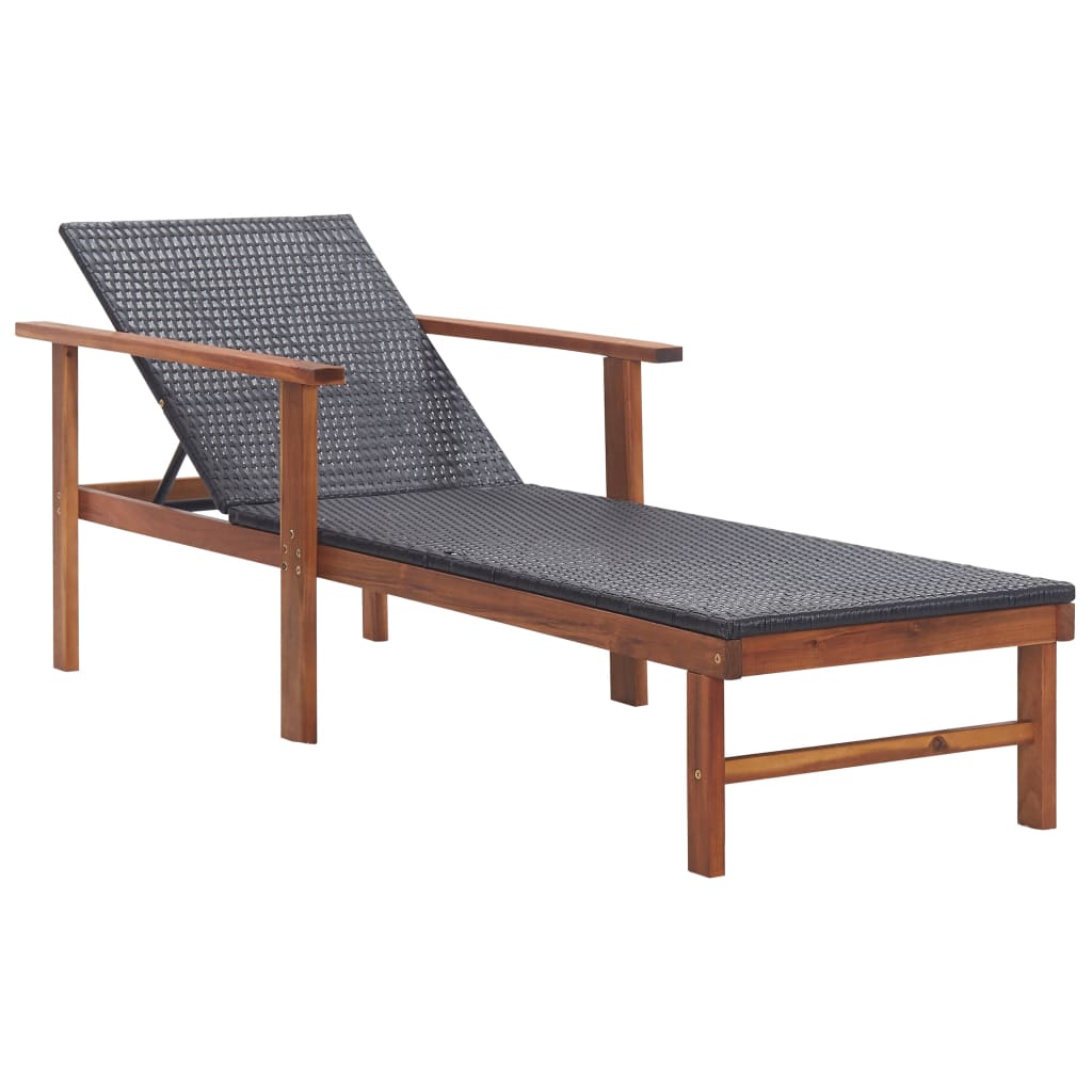Tumbona Con Cojín Ratán Sintético Y Madera Maciza Acacia