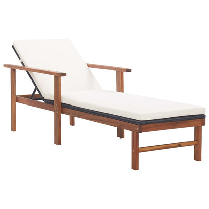 Tumbona Con Cojín Ratán Sintético Y Madera Maciza Acacia