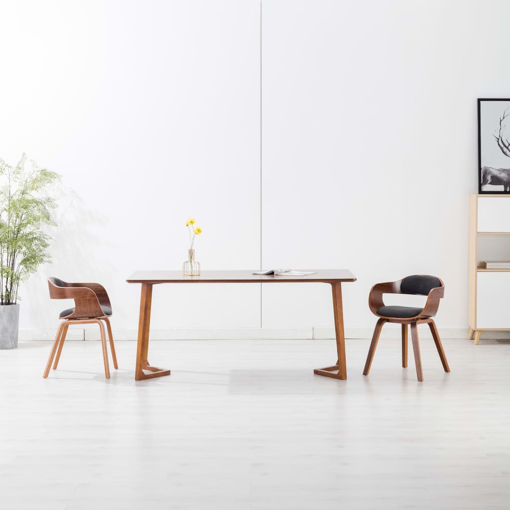 Silla De Comedor De Madera Curvada Y Tela Gris