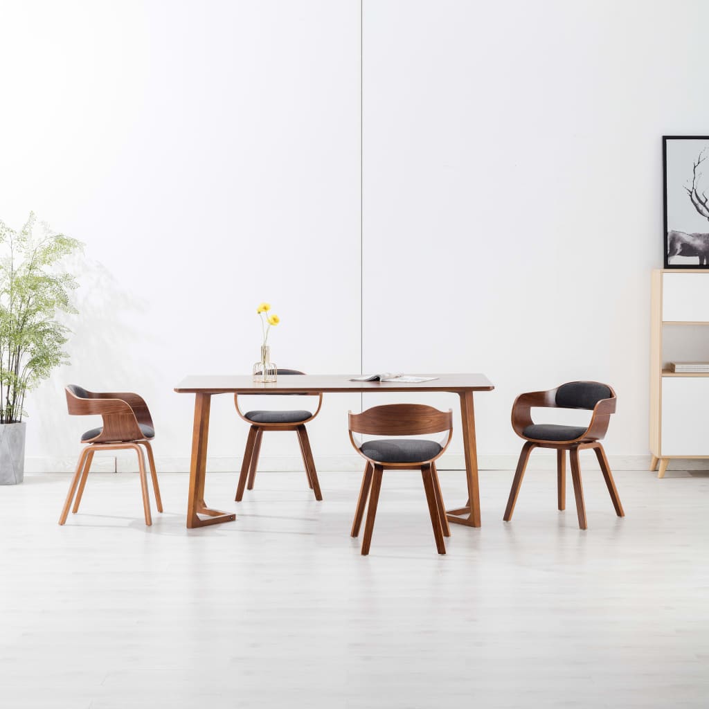 Silla De Comedor De Madera Curvada Y Tela Gris
