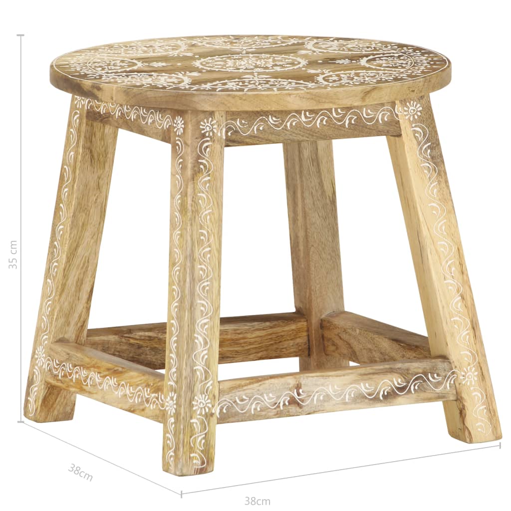 Taburete Pintado A Mano Madera Maciza De Mango 38X38X35 Cm