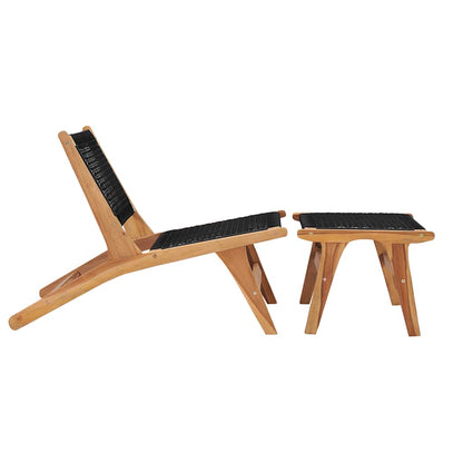 Tumbona Con Reposapiés Madera Maciza De Teca Y Cuerda