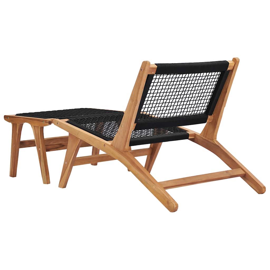Tumbona Con Reposapiés Madera Maciza De Teca Y Cuerda