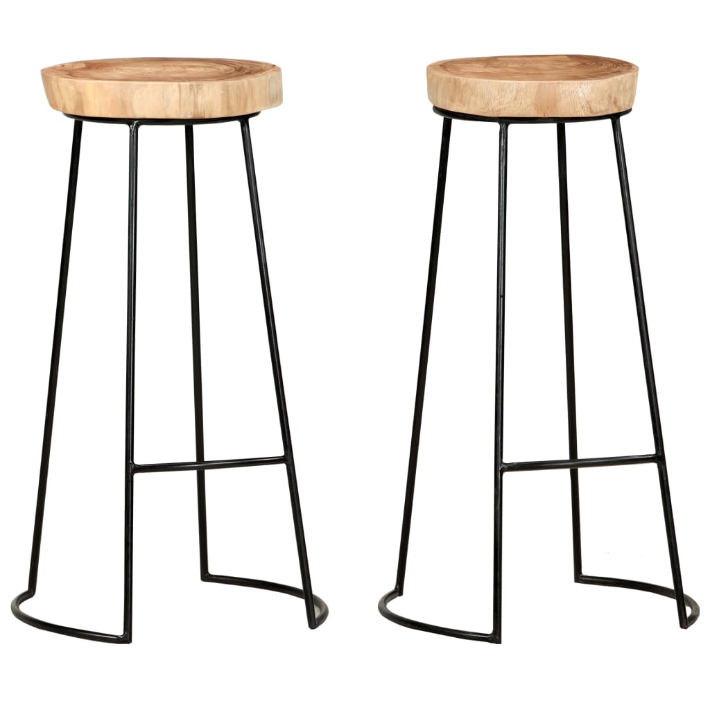 Taburetes De Cocina 2 Unidades Madera Maciza De Acacia