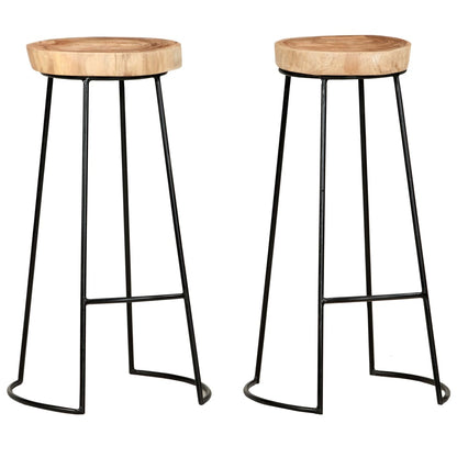 Taburetes De Cocina 2 Unidades Madera Maciza De Acacia
