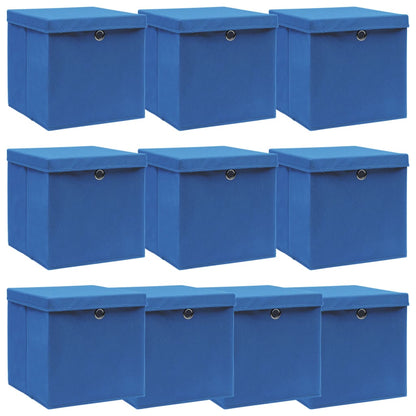 Caja De Almacenaje Con Tapa 4 Uds Tela Azul Celeste 32X32X32 Cm