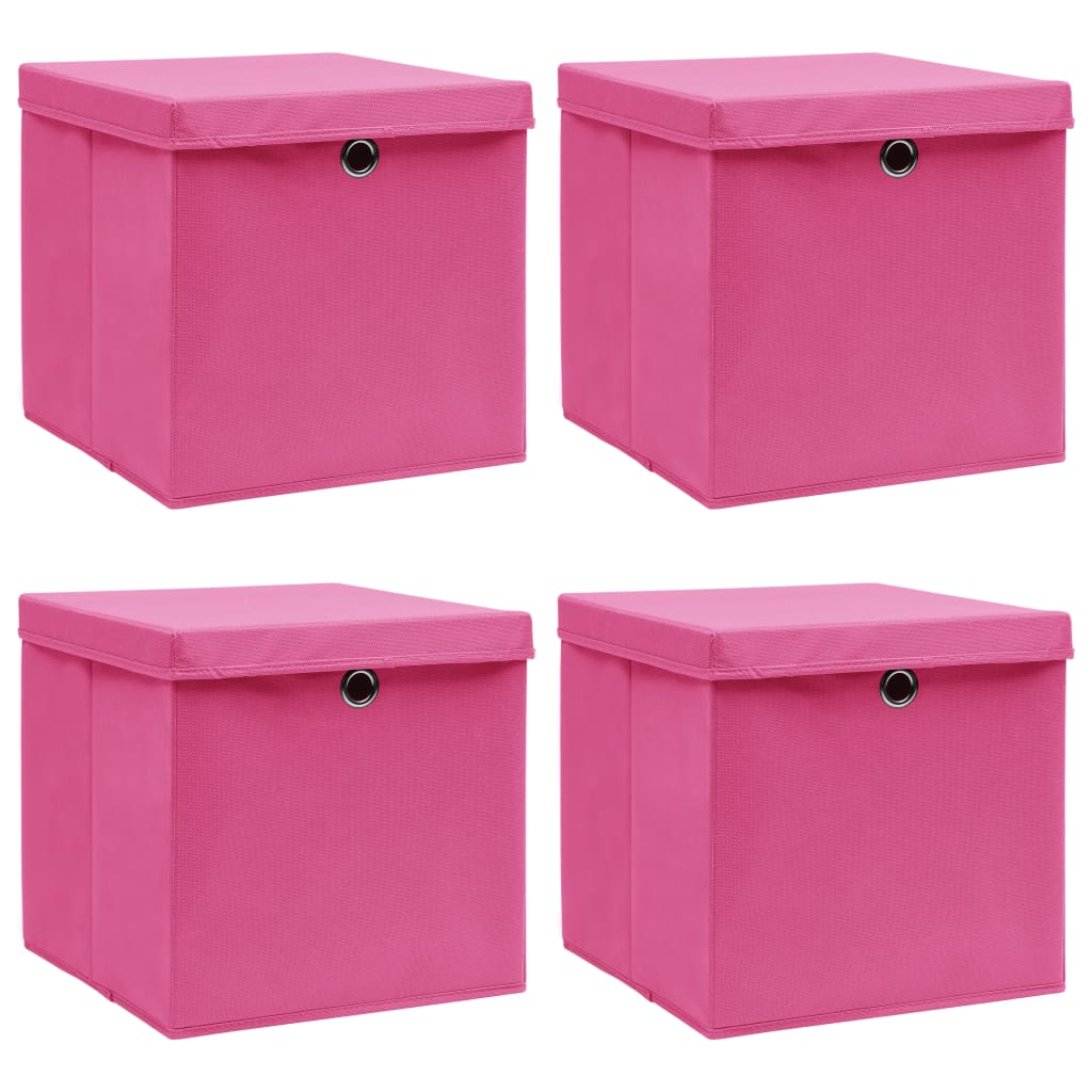 Caja De Almacenaje Con Tapa 4 Uds Tela Azul Celeste 32X32X32 Cm