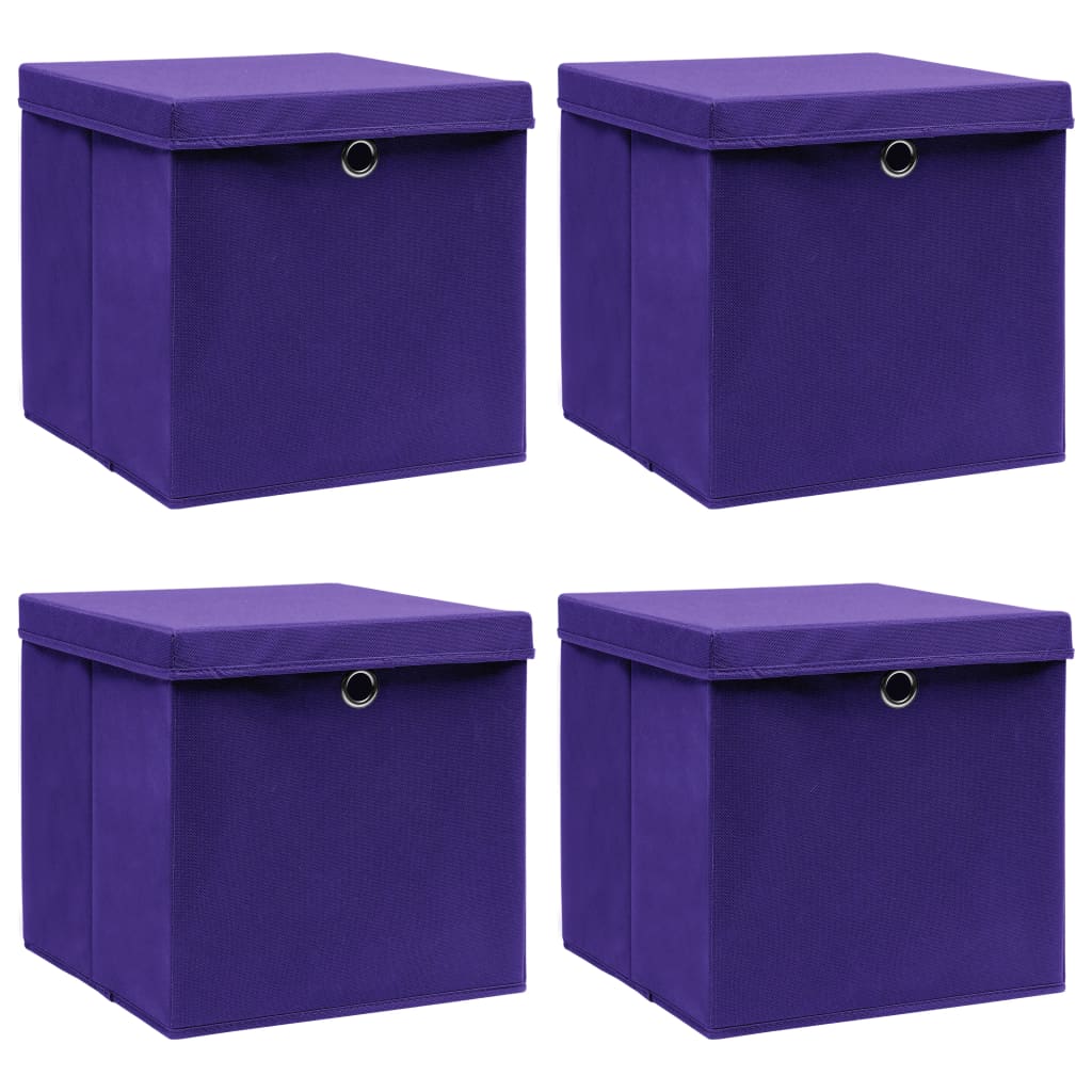 Caja De Almacenaje Con Tapa 4 Uds Tela Azul Celeste 32X32X32 Cm