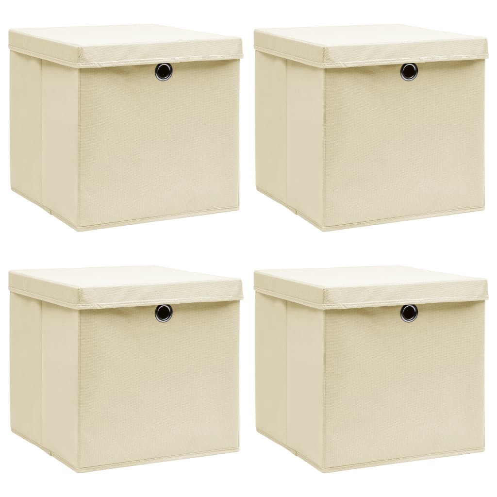 Caja De Almacenaje Con Tapa 4 Uds Tela Azul Celeste 32X32X32 Cm