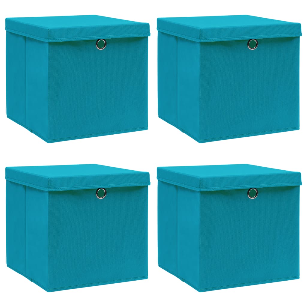 Caja De Almacenaje Con Tapa 4 Uds Tela Azul Celeste 32X32X32 Cm