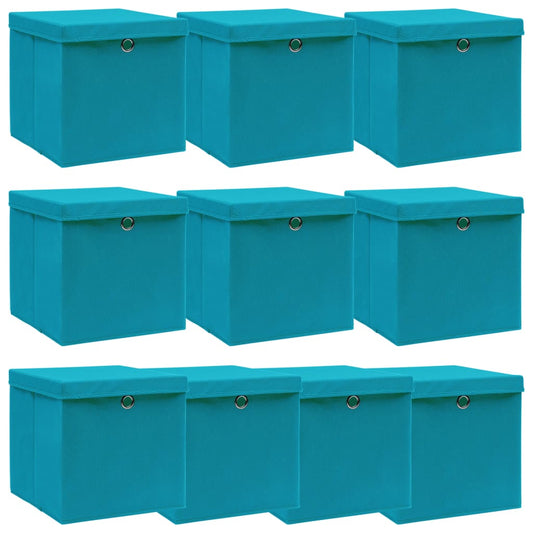 Caja De Almacenaje Con Tapa 4 Uds Tela Azul Celeste 32X32X32 Cm