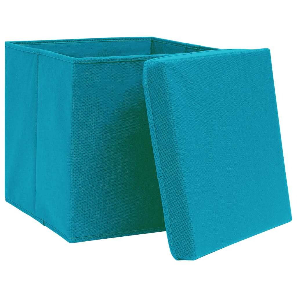 Caja De Almacenaje Con Tapa 4 Uds Tela Azul Celeste 32X32X32 Cm