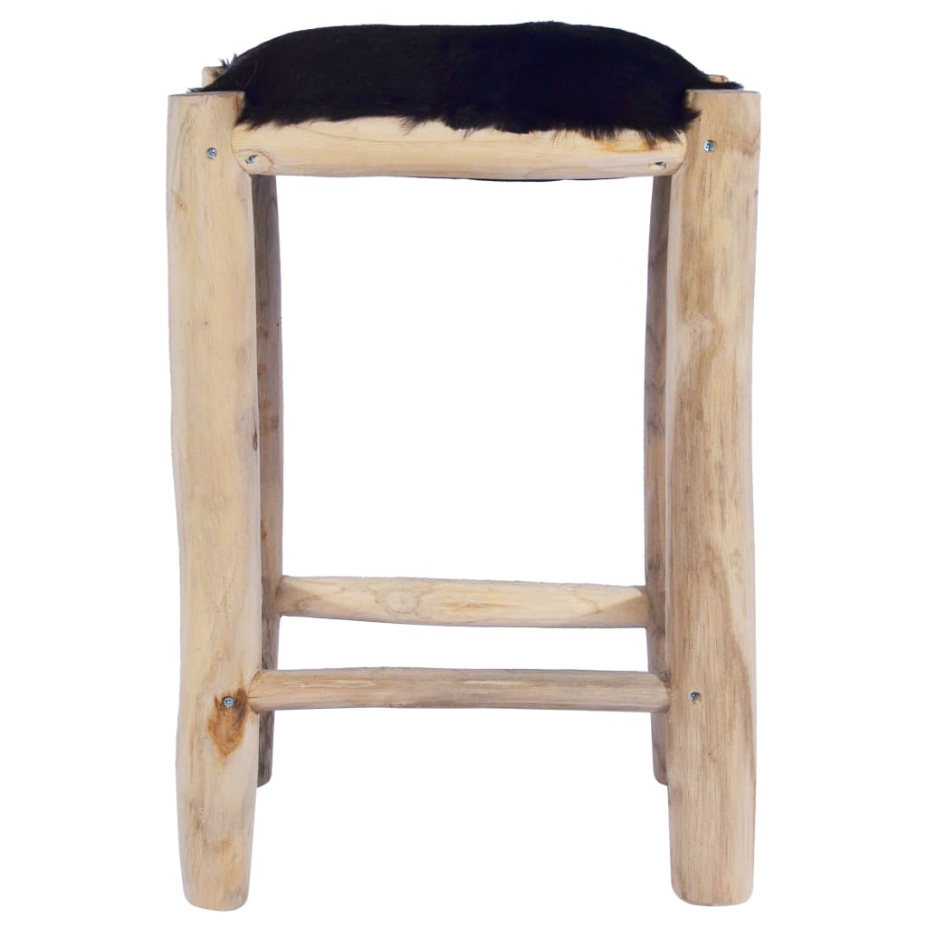 Taburete De Cocina Cuero Real De Cabra Y Madera De Teca Maciza