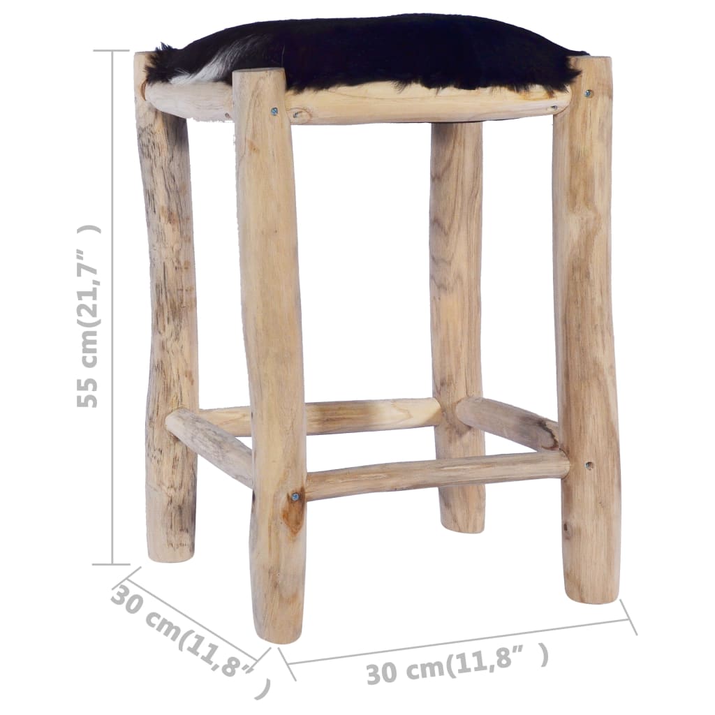 Taburete De Cocina Cuero Real De Cabra Y Madera De Teca Maciza