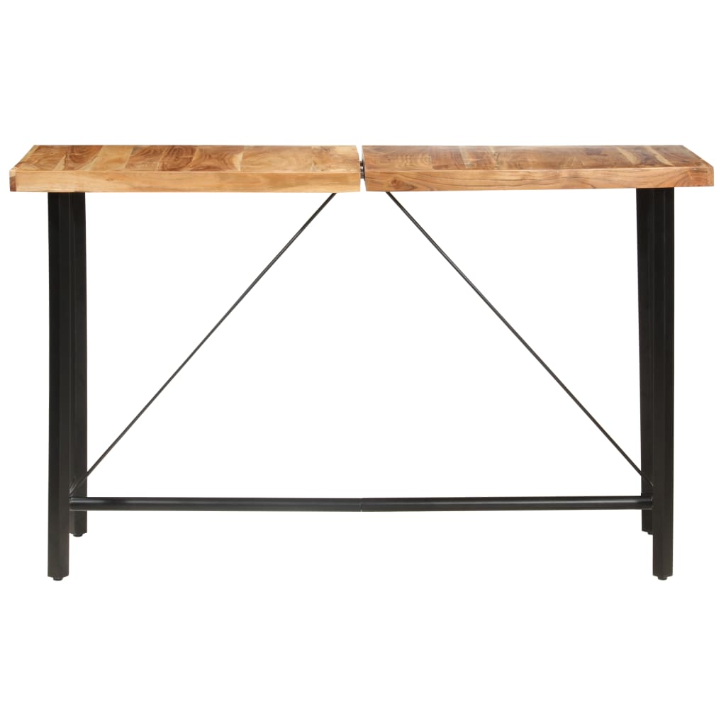 Set Muebles De Bar 9 Pzas Madera Maciza Acacia Cuero Auténtico