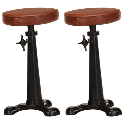 Taburetes De Cocina 2 Uds Cuero Auténtico Marrón Hierro Fundido