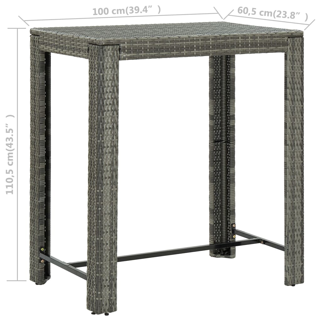 Mesa Alta Para Jardín Ratán Sintético 100X60,5X110,5 Cm