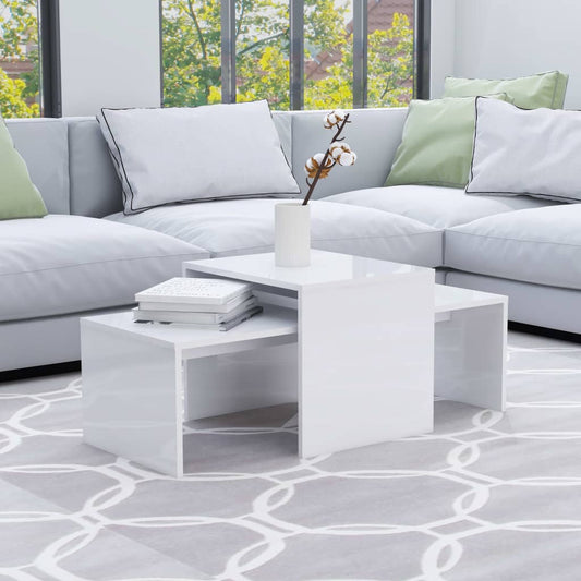 Mesa De Centro Madera Contrachapada Blanco Brillo 100X48X40 Cm