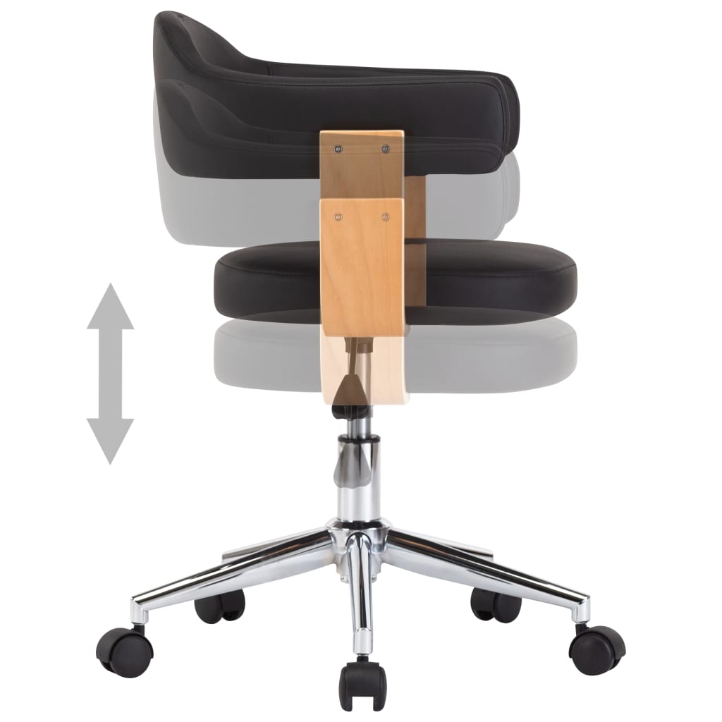 Silla De Oficina Giratoria Madera Curvada Cuero Sintético Negro