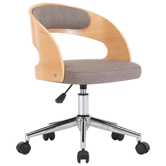 Silla De Oficina Giratoria De Madera Curvada Y Tela Gris Taupe