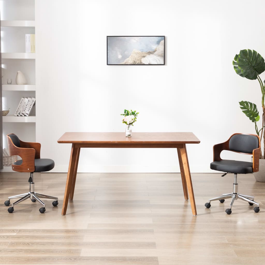 Silla De Oficina Giratoria Madera Curvada Cuero Sintético
