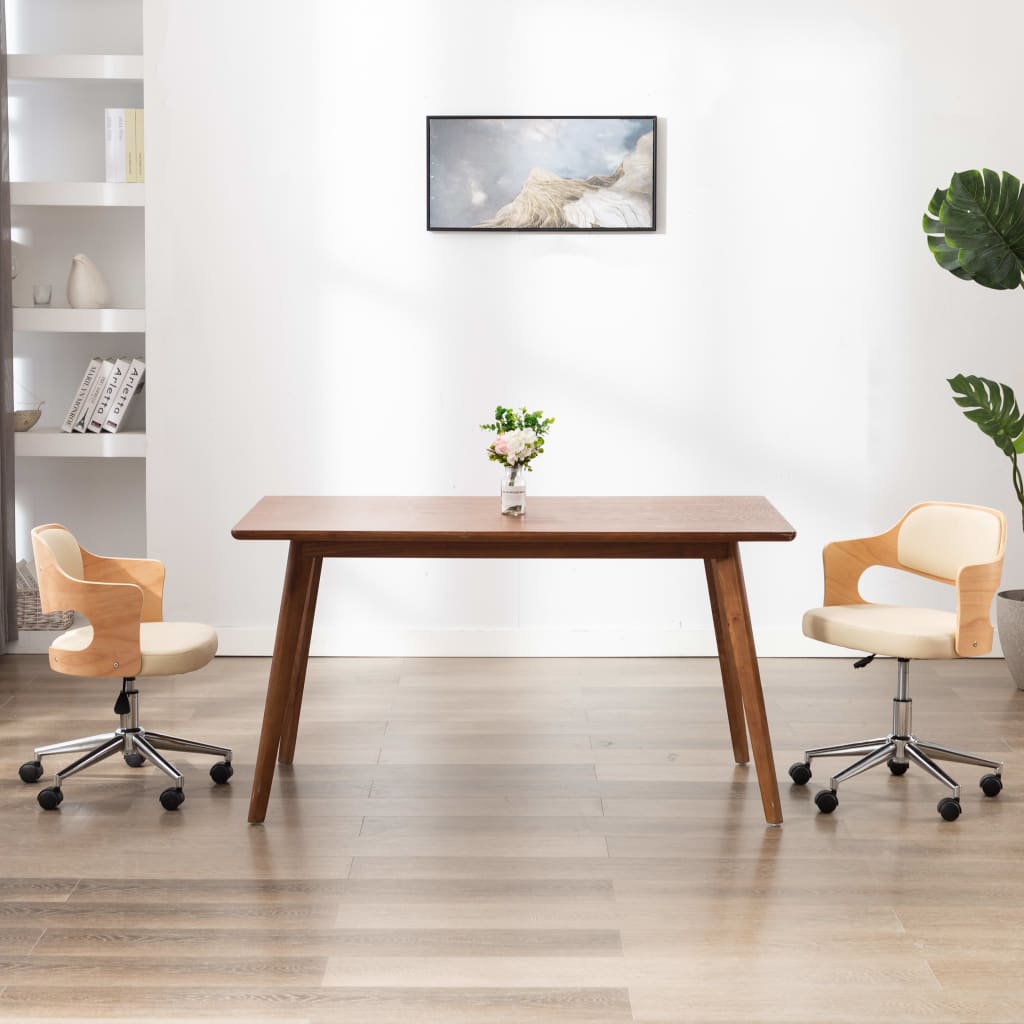 Silla De Oficina Giratoria Madera Curvada Cuero Sintético