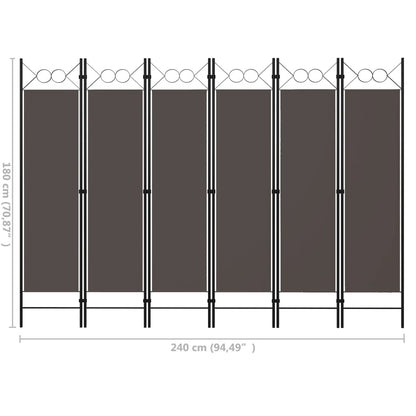 Biombo Divisor De 6 Paneles Gris 240X180 Cm