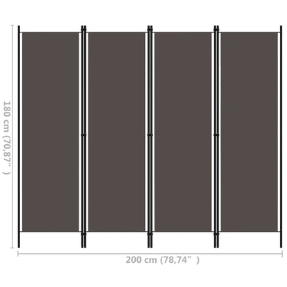 Biombo Divisor De 4 Paneles Gris 200X180 Cm