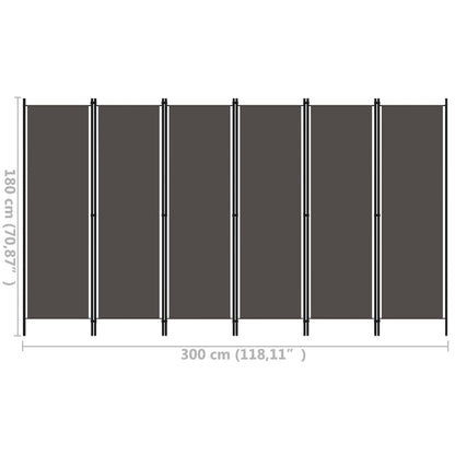 Biombo Divisor De 6 Paneles Gris 300X180 Cm