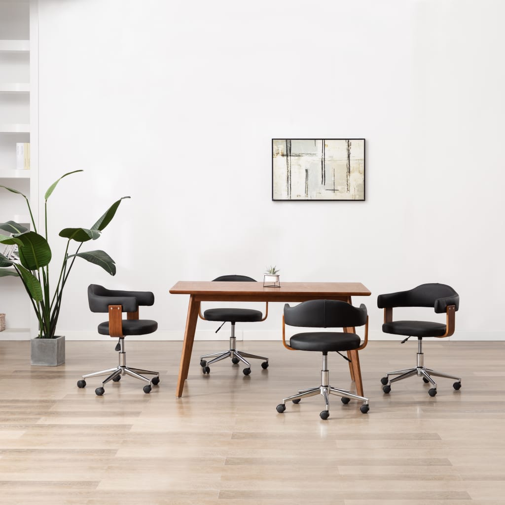 Sillas De Comedor Giratorias 4 Uds Madera Curvada Cuero