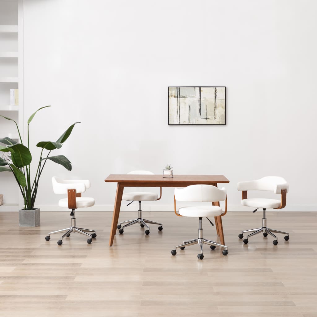 Sillas De Comedor Giratorias 4 Uds Madera Curvada Cuero