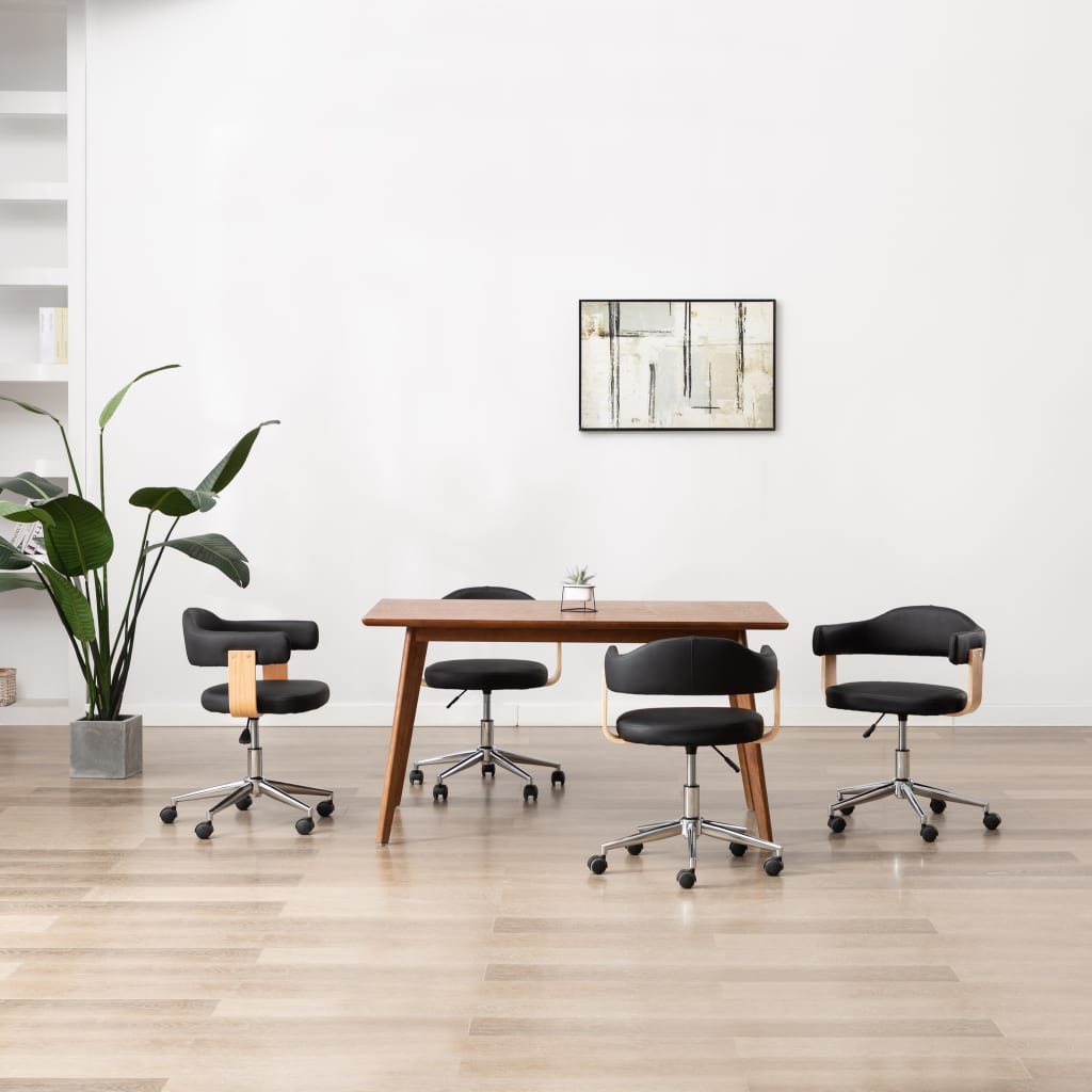 Sillas De Comedor Giratorias 4 Uds Madera Curvada Cuero