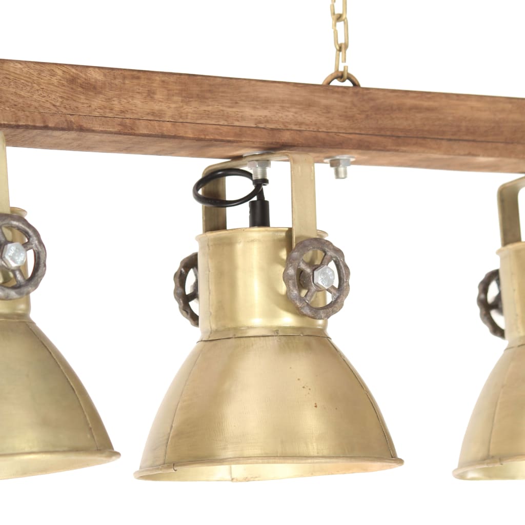Lámpara De Techo Industrial Madera De Mango Latón E27
