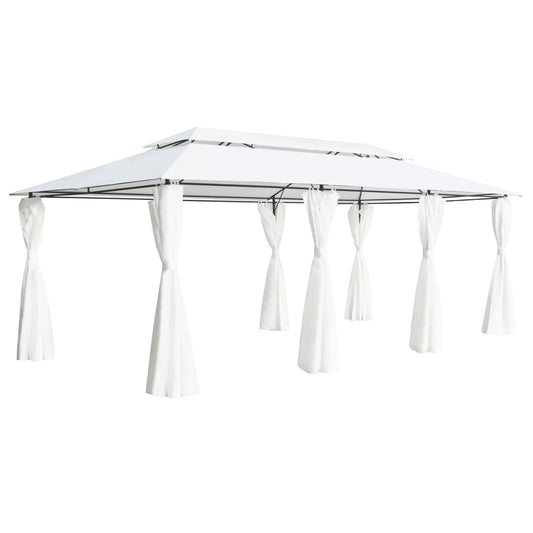 Cenador Con Cortinas 600X298X270 Cm Blanco 180G/M²