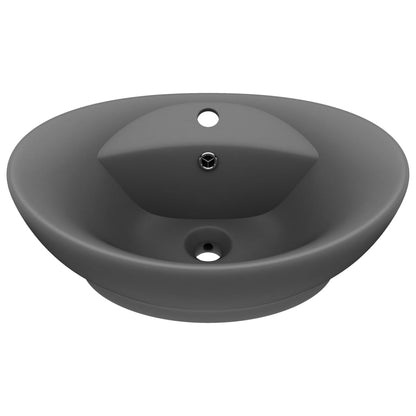 Lavabo Lujoso Con Rebosadero Cerámica Gris Oscuro 58,5X39 Cm