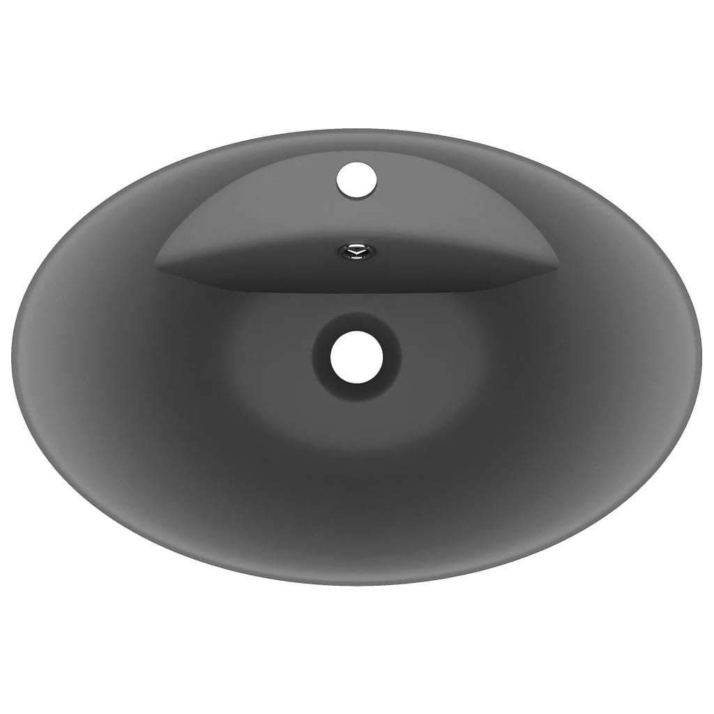 Lavabo Lujoso Con Rebosadero Cerámica Gris Oscuro 58,5X39 Cm