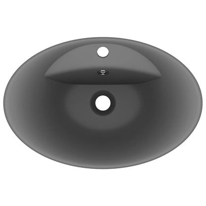 Lavabo Lujoso Con Rebosadero Cerámica Gris Oscuro 58,5X39 Cm
