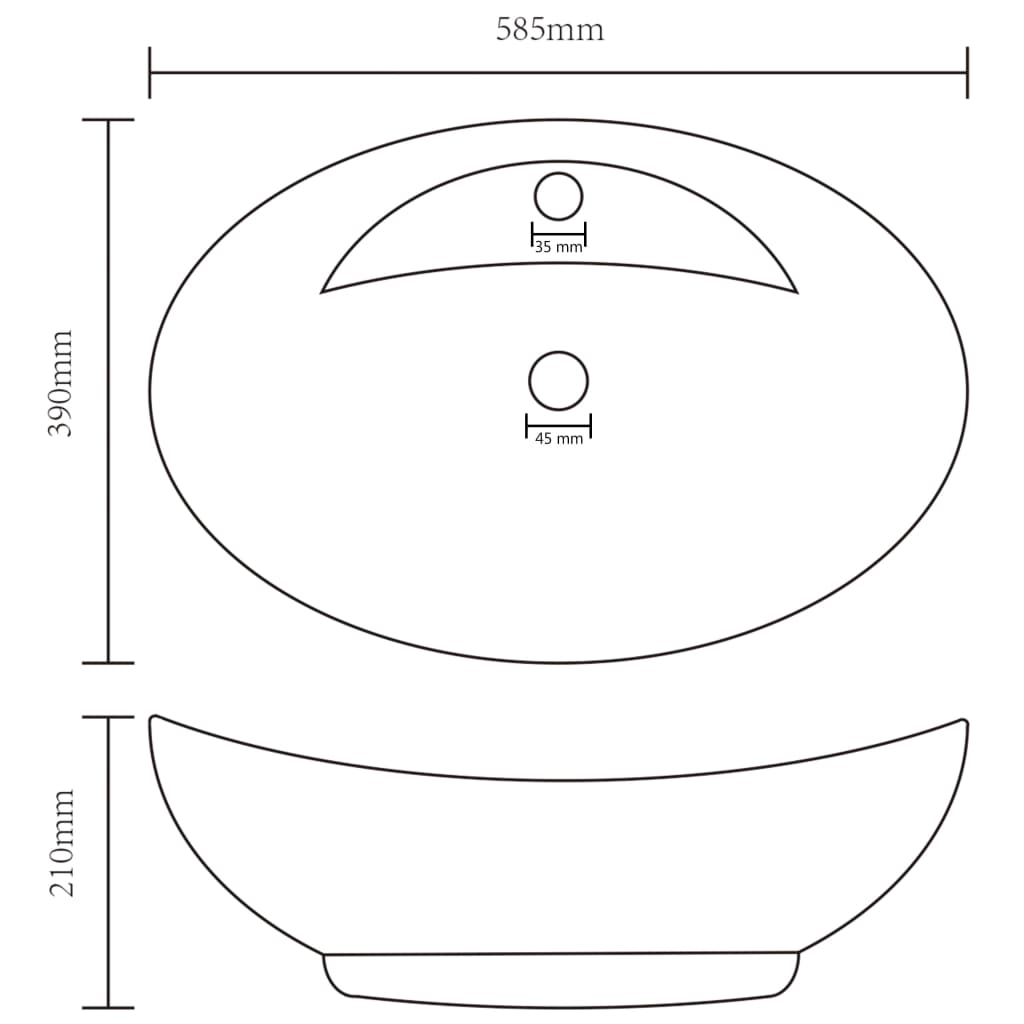 Lavabo Lujoso Con Rebosadero Cerámica Gris Oscuro 58,5X39 Cm