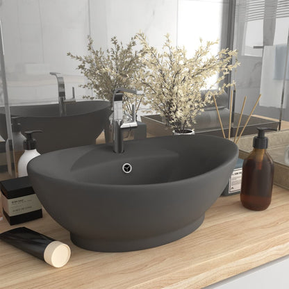 Lavabo Lujoso Con Rebosadero Cerámica Gris Oscuro 58,5X39 Cm