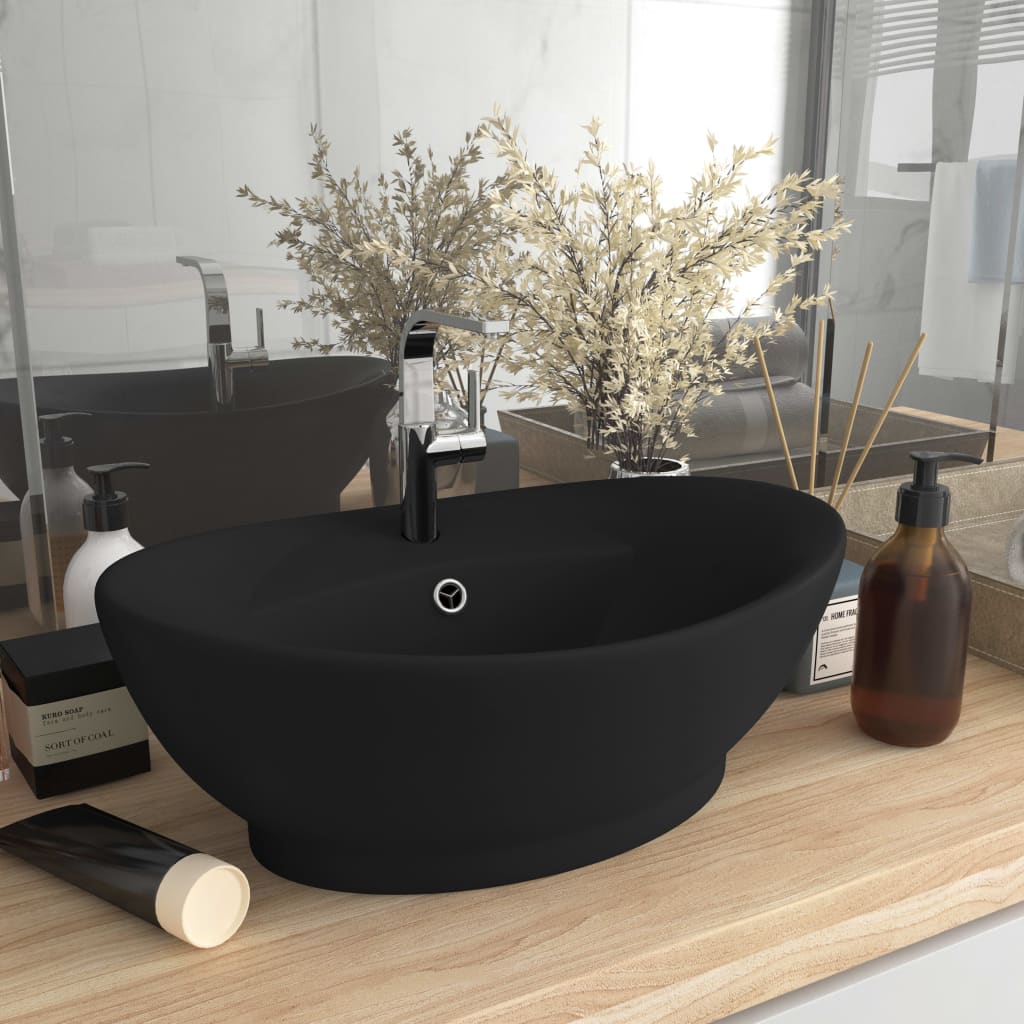 Lavabo Lujoso Con Rebosadero Cerámica Gris Oscuro 58,5X39 Cm