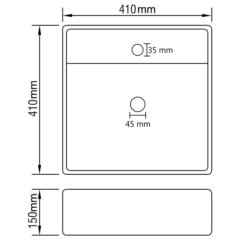 Lavabo Lujoso Cuadrado Rebosadero Cerámica 41X41 Cm