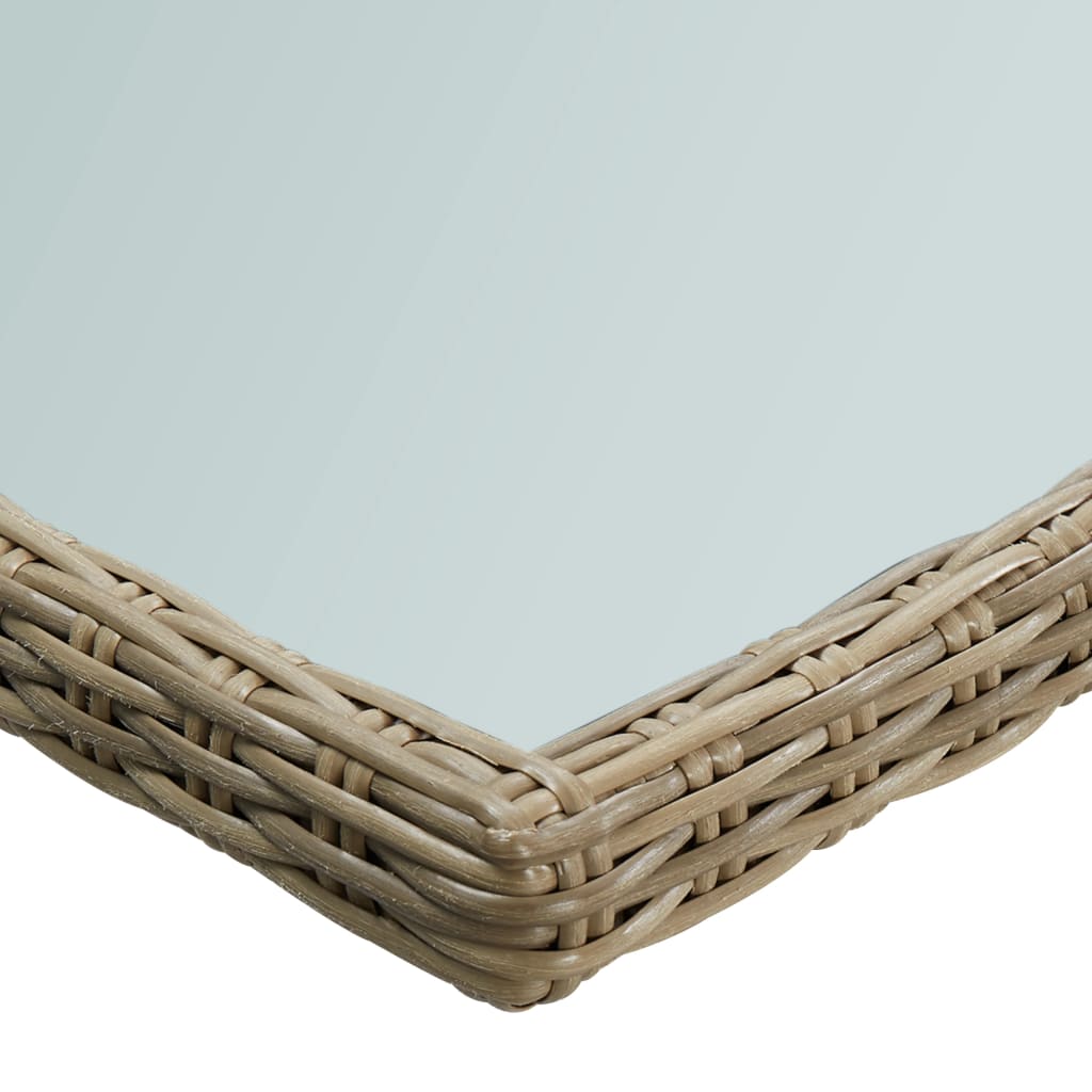 Mesa De Comedor Jardín Vidrio Y Ratán Pe Marrón 200X100X74 Cm