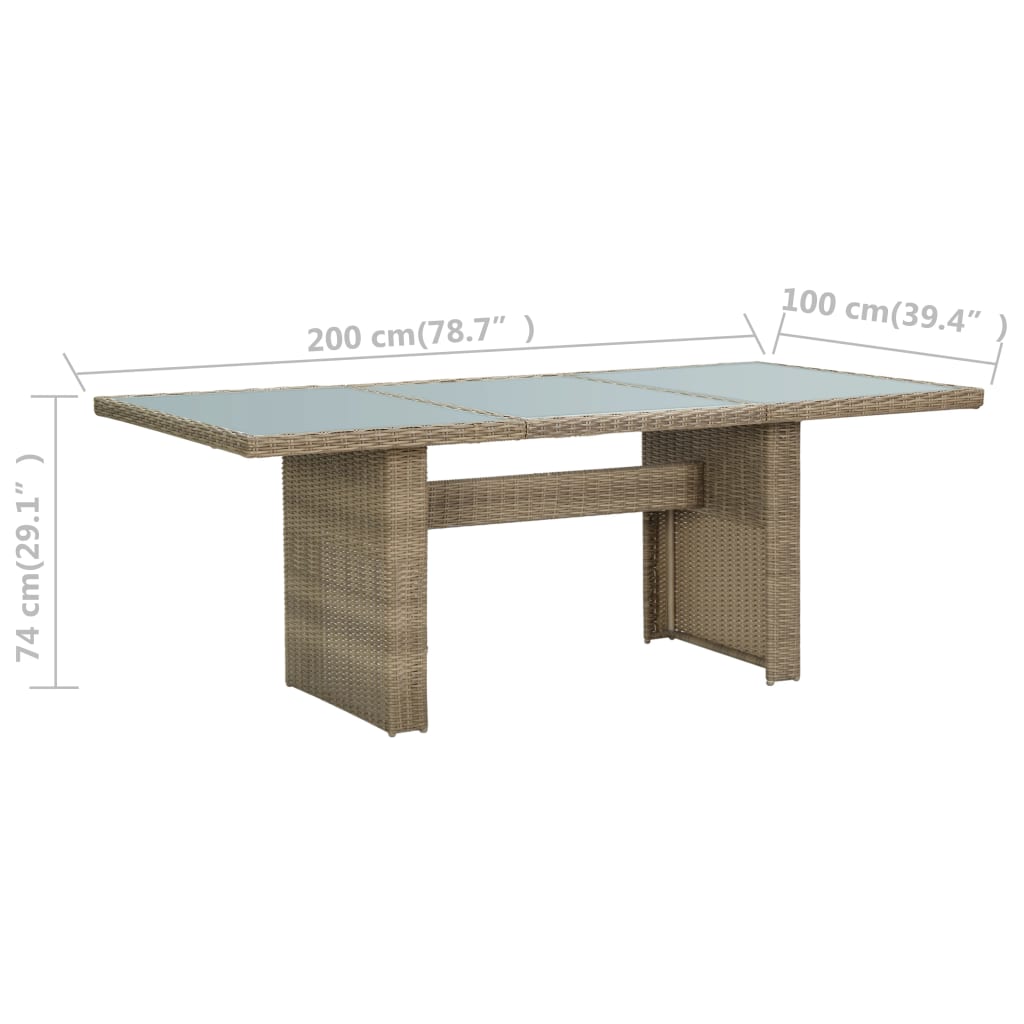 Mesa De Comedor Jardín Vidrio Y Ratán Pe Marrón 200X100X74 Cm