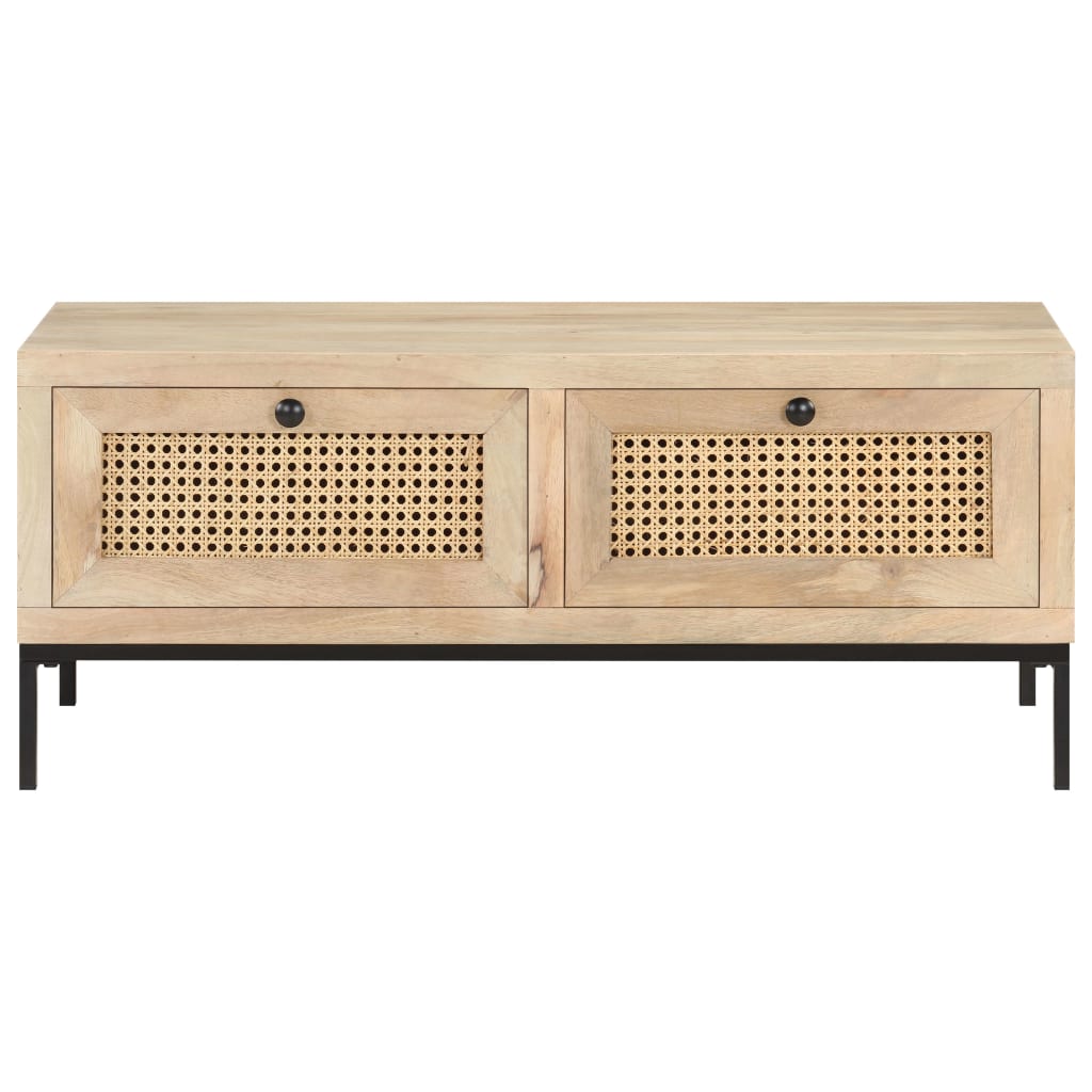 Mesa De Centro Madera Maciza Mango Y Caña Natural 90X50X37 Cm